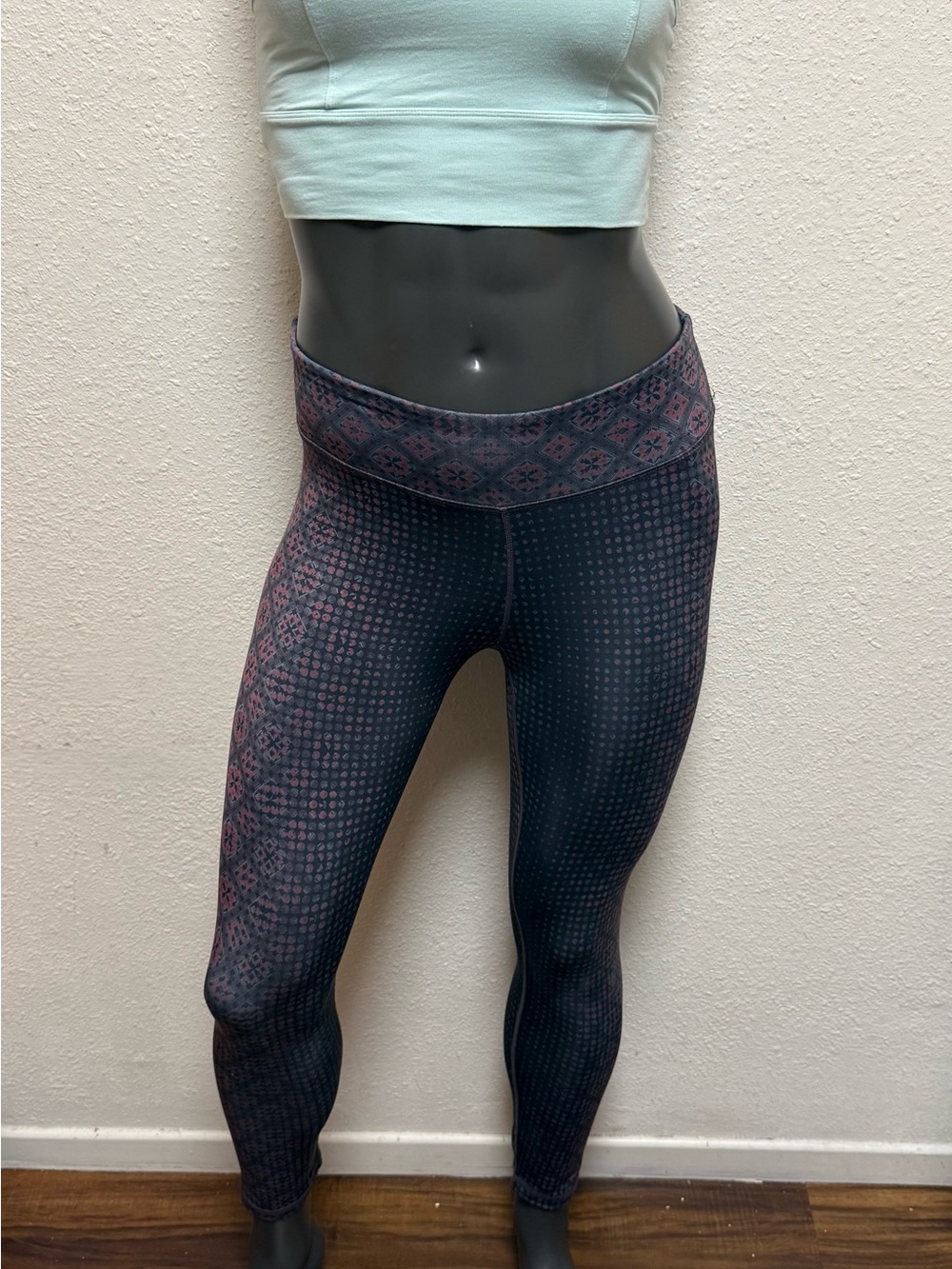 Prana Navy Leggings with Pink Patterned Accents